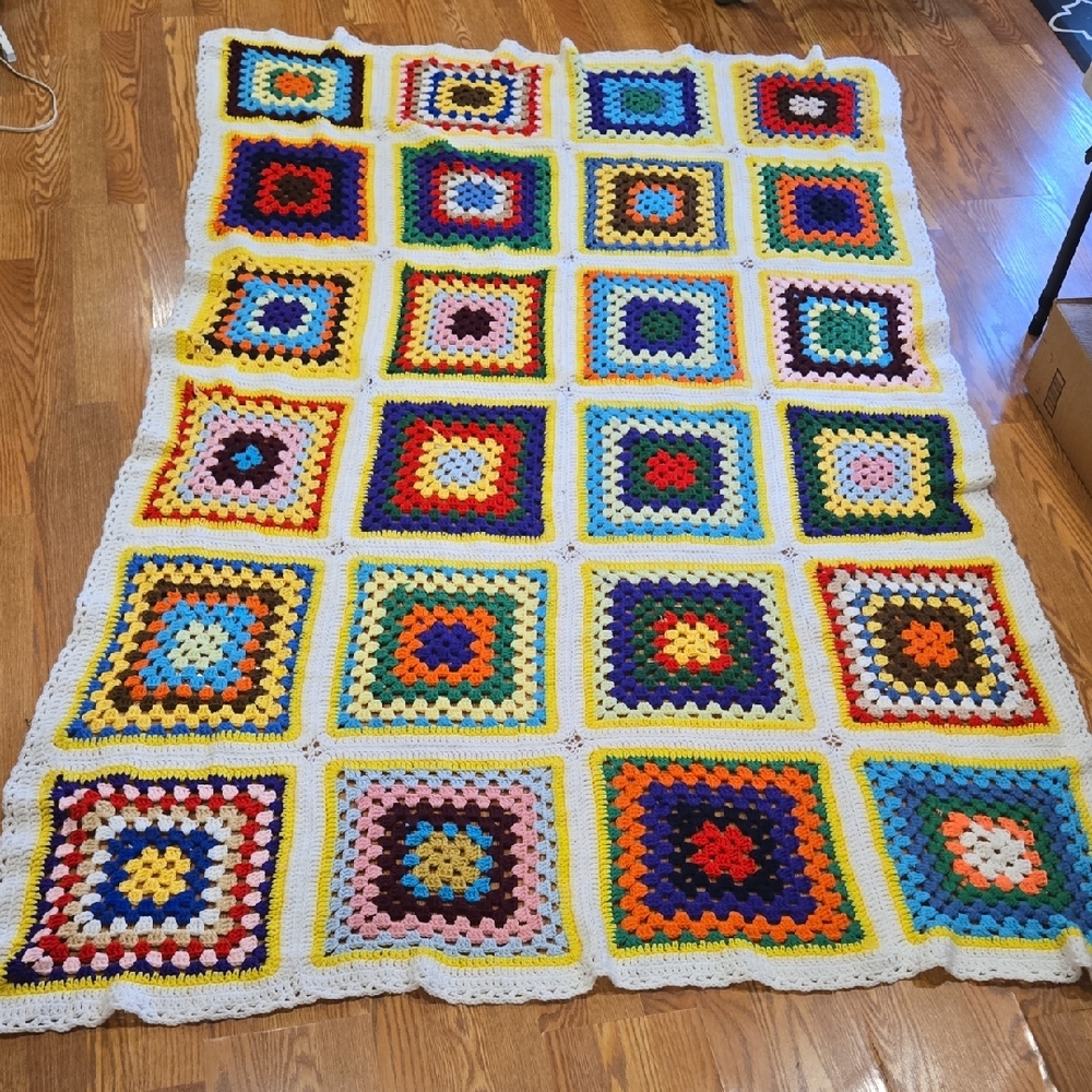 Colorful Crochet Granny Square Blanket